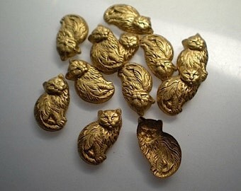 12 brass sitting cat charms