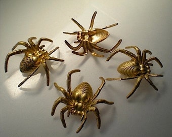 4 large brass 3-D spider charms