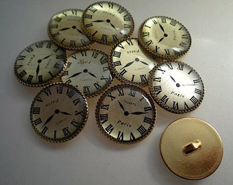 10 Paris clock buttons 5/8 inch,gold backed