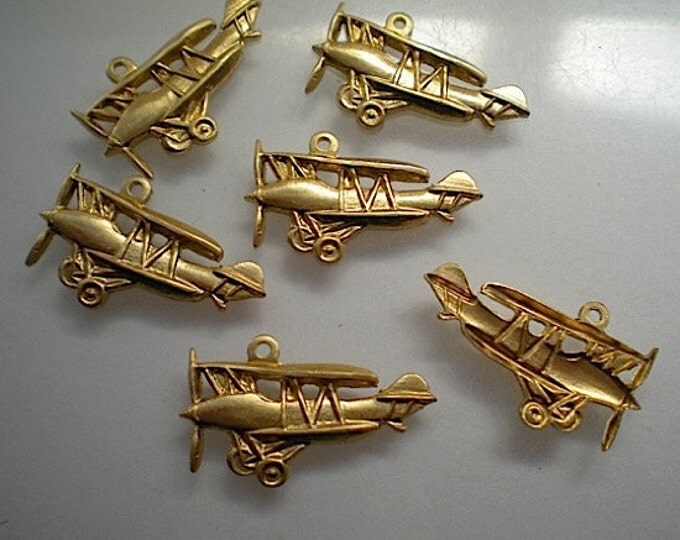 6 brass biplane charms