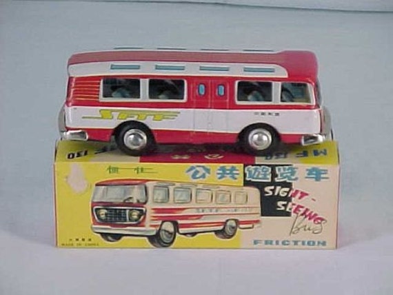 Vintage 1960s 70s Tin Litho Friction Toy Vehicle Bus NMIB Near