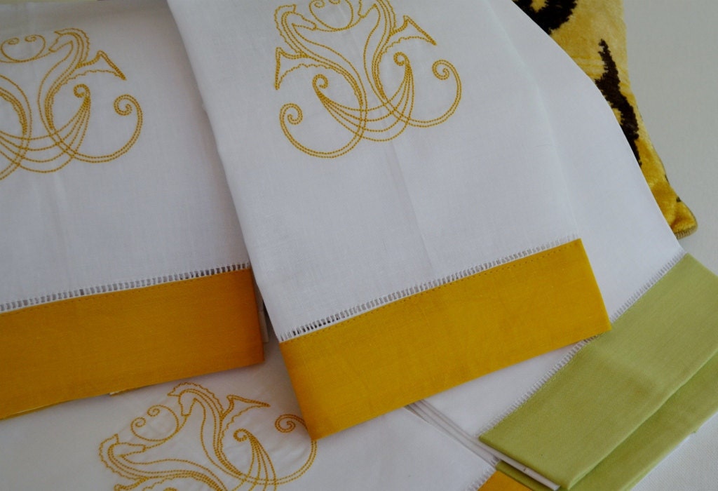 Embroidered Guest Towels Linen White Embroidered