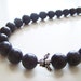 Stone Granite Necklace - Dark Gray Serpentine and Silver Honey Bee