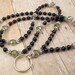 ID Holder, Badge Holder, ID Lanyard - Black Glass Pearl and Black Diamond Crystal Glass ID Lanyard/Badge Holder