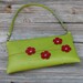 LAST ONE - Leather Convertible Shoulder Clutch - Red Cherry Blooms on Apple Green