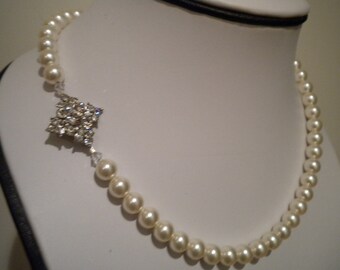 Bridal Pearl necklace rhinestone and pearl double strand