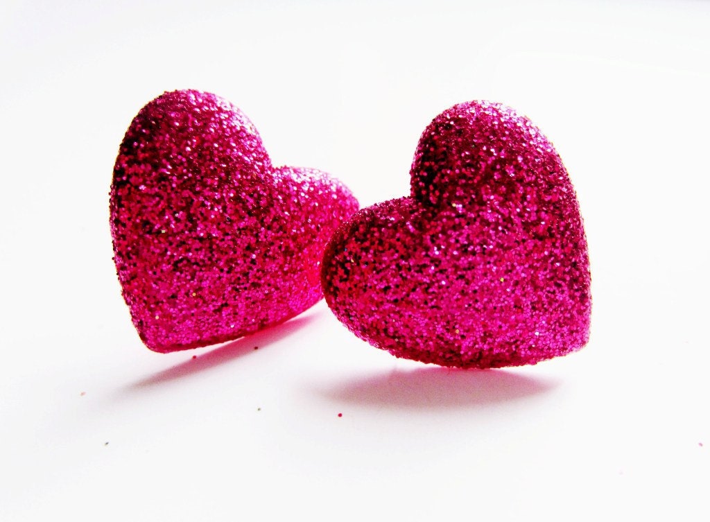 pink hearts bright pink glitter earrings sterling silver stud pink hearts bright pink glitter earrings sterling silver stud