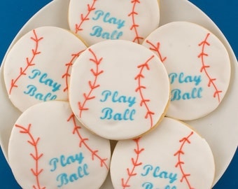 Baseball Sugar Cookies - (12 Favors, bagged and bowed)