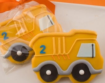 Dump Truck Cookies, Construction Party - 12 Decorated Sugar Cookie Favors