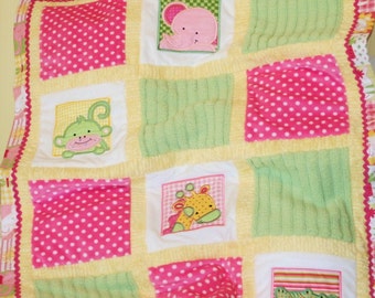Jungle Minky Appliqued Baby Blanket "Too , Too Cute Jungle"