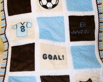 Minky Appliqued Baby Blanket "Soccer Lovers"