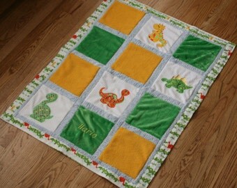 Appliqued Dinosaur Minky Baby Blanket "DinoROAR"