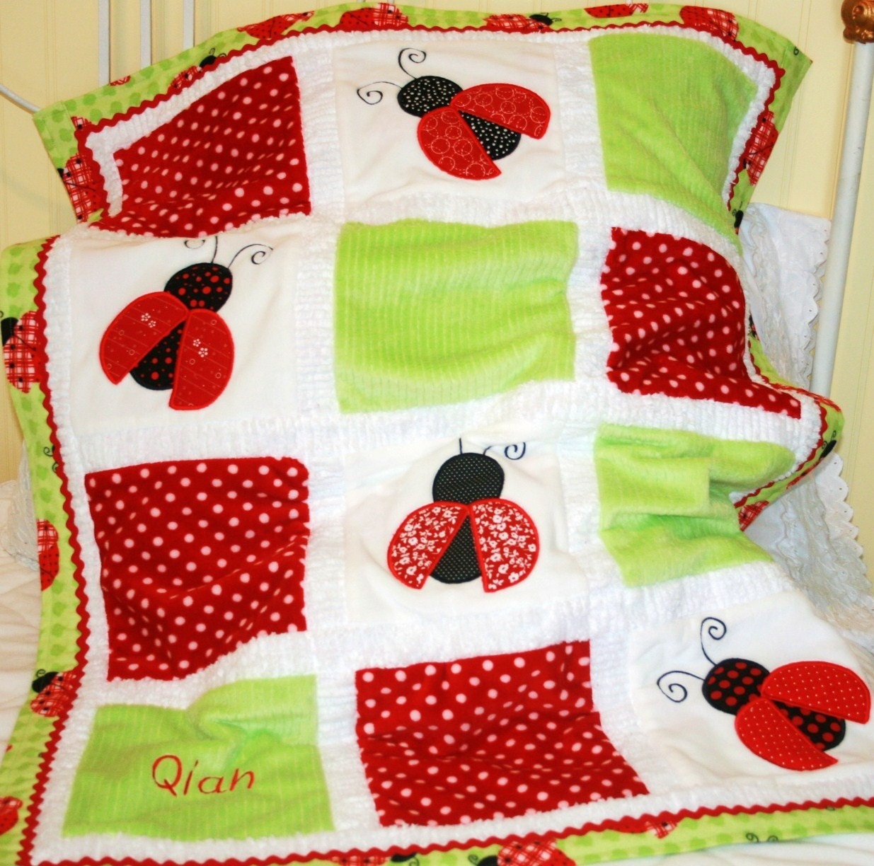 Ladybug Minky Appliqued Baby Blanket Lovely