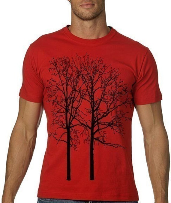 Two Trees Men's Red Graphic Nature Tee Shirt by CritterJitters