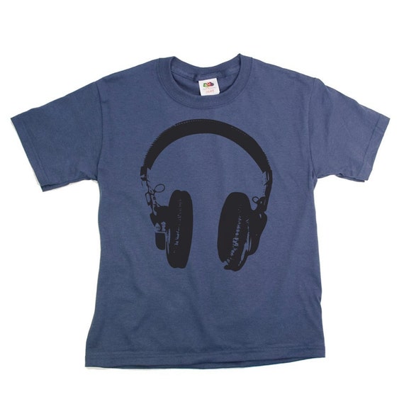 YOUTH Music Tshirt Headphone Blue Tee by CritterJitters on Etsy