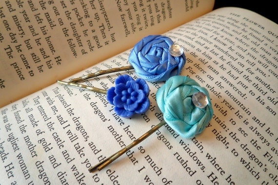 Blue Rose Bobby Pins