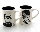 Mr and Mrs Mug Set Frankenstein and Bride  Black/White Funny Wedding Gift for couple