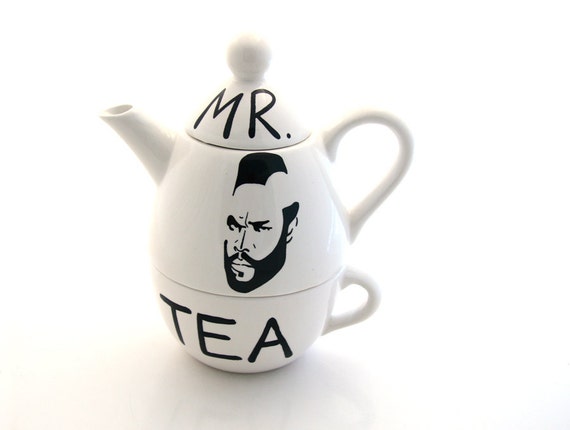 Mr. T  Tea Teapot, Tea For One,  By Lennymud on Etsy, available in white only