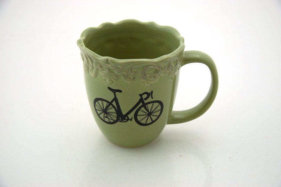 Sage Green Bike Mug for Girl can be Personalized