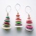 Vintage Button Christmas Tree Ornament Trio - three red green pink white ornaments, whimsical fun tree decoration Xmas holidays retro