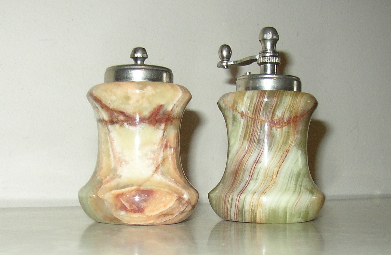 Vintage Marble Salt Shaker and Pepper Grinder