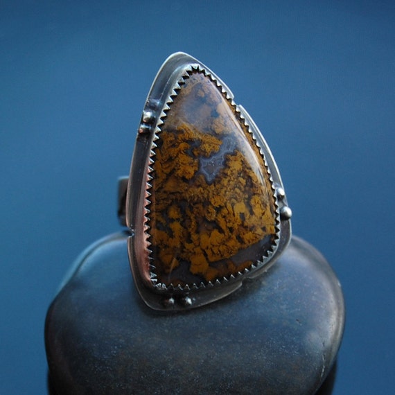 gold moss agate sterling ring