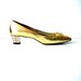 60s Gatsby chic gold shoes - Galliano metallic gold lucite kitten heels - plaid lucite buttons - size 7.5 M AAA