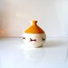 60s McCoy pottery dish for Uphohn Unipet - Jingle Dish with bell lid - cat dish dog dish - cute gift for pet lover