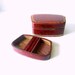 antique leather jewelry box - claret red and gold satin moire interior - made Italy - 1950s vanity table chic
