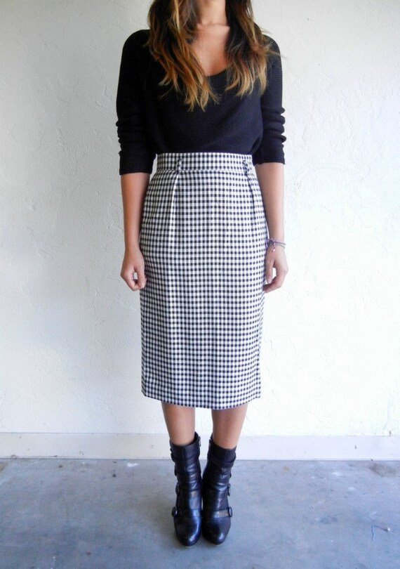 Black and White Gingham MidiLength Skirt