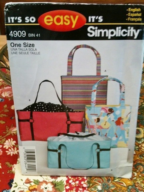 Simplicity Tote Bag, Purse Sewing Pattern 4909
