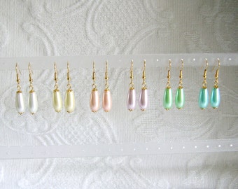 Pearl Teardrop Pierced or Clip On Earring, 12 Colors Available