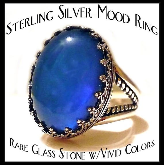 Sterling Silver Mood Ring w/Rare GLASS Mood Stone by goodmoodgirl