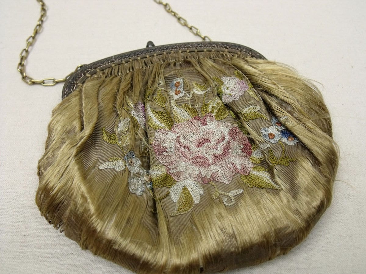 Antique Embroidered Gold Silk Purse/ 1920s Purse