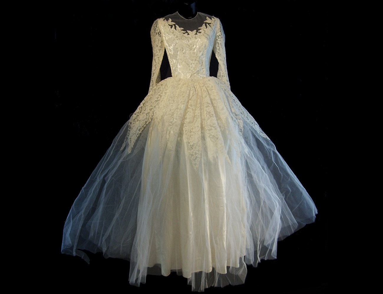 1953 Princess Poofy Wedding Dress Shoes Veil by MirrorVintage