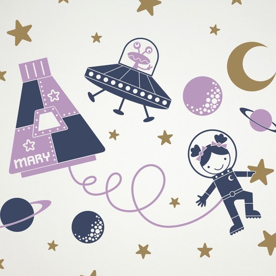 Kids Outer Space Nursery Decal Girl Space Walk by graphicspaces