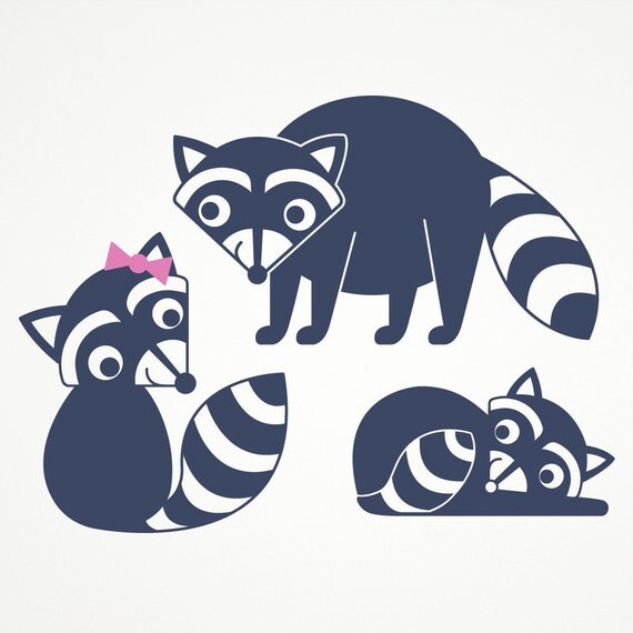 Items similar to Raccoon Wall Decal Stickers Woodland Family Children