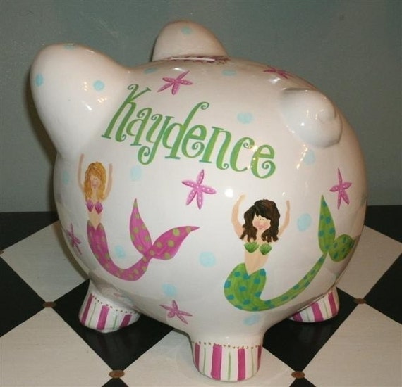 Mermaid Personalized Piggy Bank Size Large by PreppyPiggy on Etsy