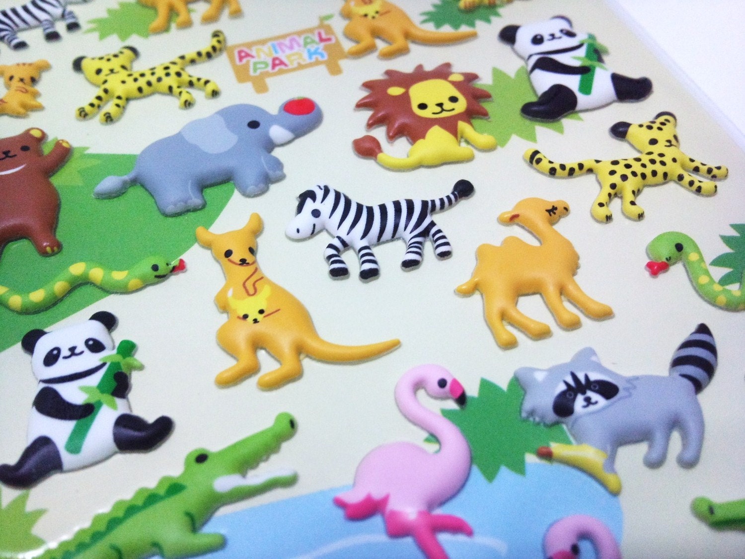 Cute Puffy Stickers Zoo Animals Fun day out in the sun