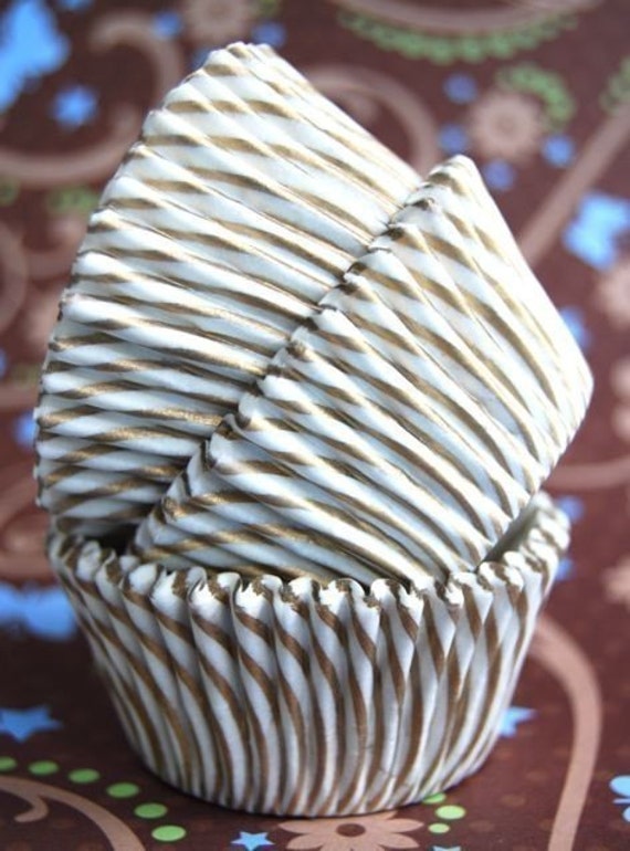 MINI Gold and White striped Cupcake Liners (50)