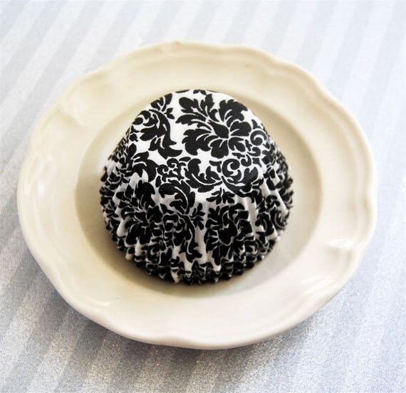 Black Damask Cupcake Liners 50 by CupcakeSocial on Etsy