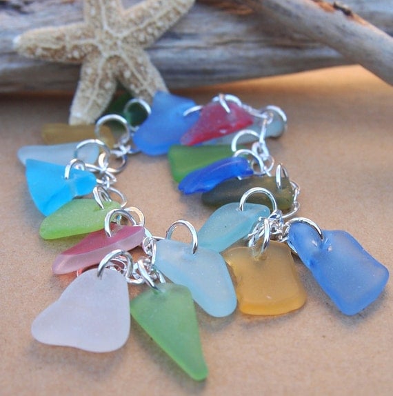 Sea Glass Charm Bracelet Red Turquoise Aqua Lime by newsprout