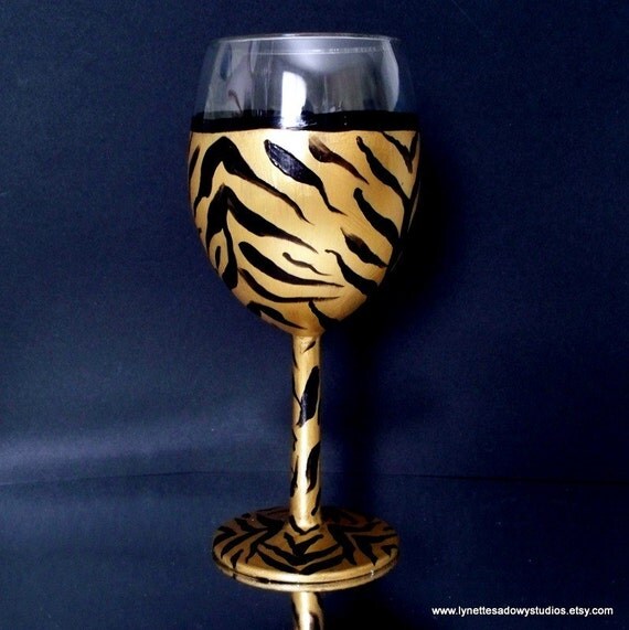 Items similar to Tiger Stripes Wine Glass Hand Painted and Dishwasher