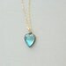 Heart Charm Necklace . Cerulean Blue Iridescent Glass . Gold Fill Chain .