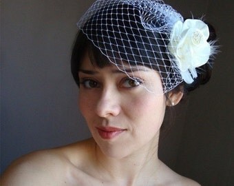 birdcage veil ivory, birdcage veil, birdcage veil fitted, bridal veil, simple veil, ship ready veil, fitted veil, veil sale,