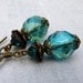Teal Drop Earrings - Petite, Bohemian Czech Glass, Antique Brass, Flower, Blue Green, Boho Chic, Gift for Her