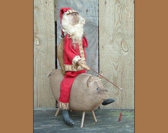 Primitive Folk Art Santa pig instant dowload pattern OFG HAFAIR cloth doll pattern 331