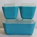 Pyrex Lidded Casserole Dishes, Set of Three in Primary Color Blue