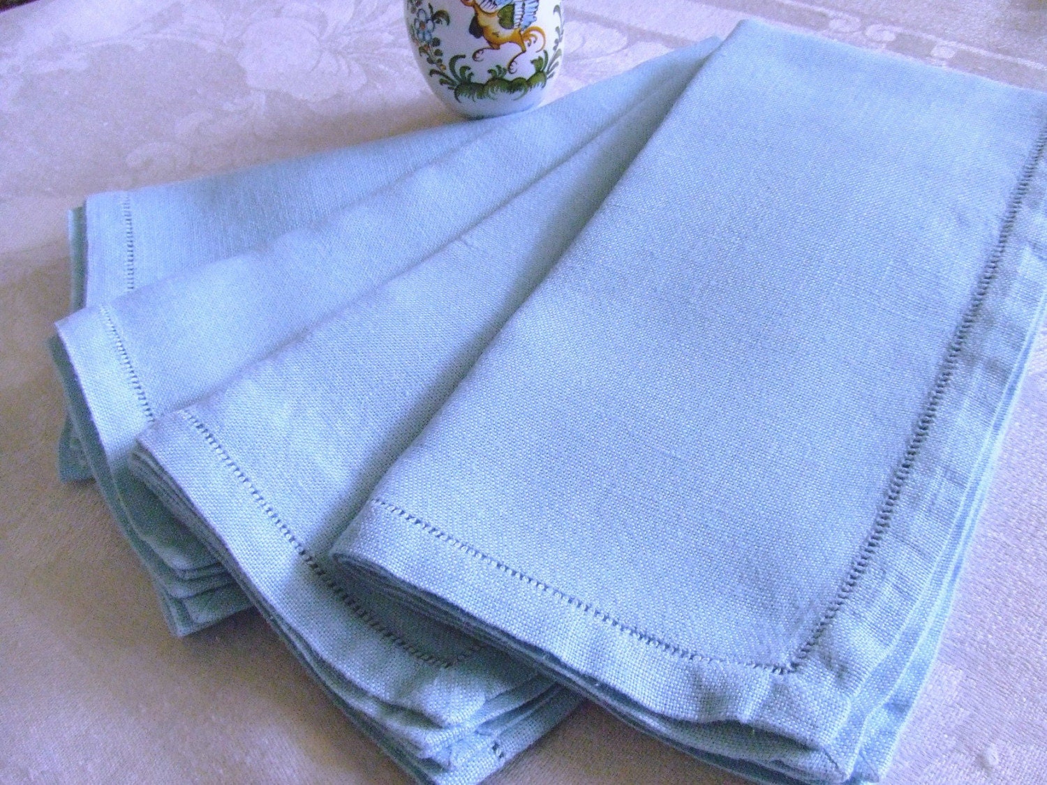 Set of 4 Blue Vintage Linen Napkins