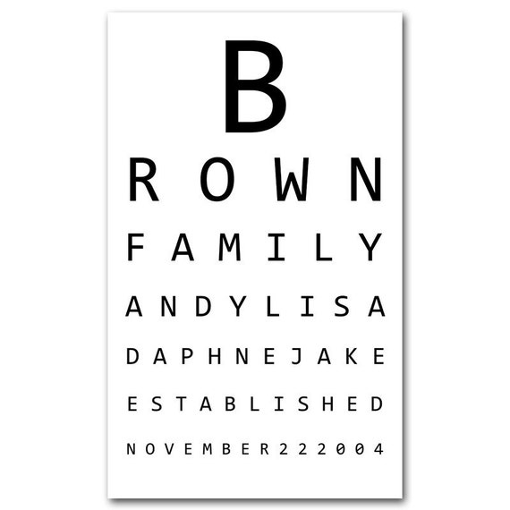 items similar to custom family eye chart printable